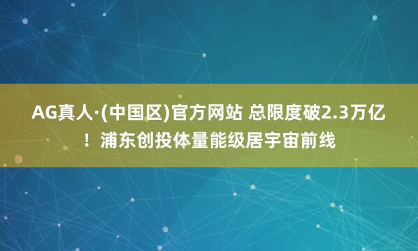 AG真人·(中国区)官方网站 总限度破2.3万亿!浦东创投体量能级居宇宙前线